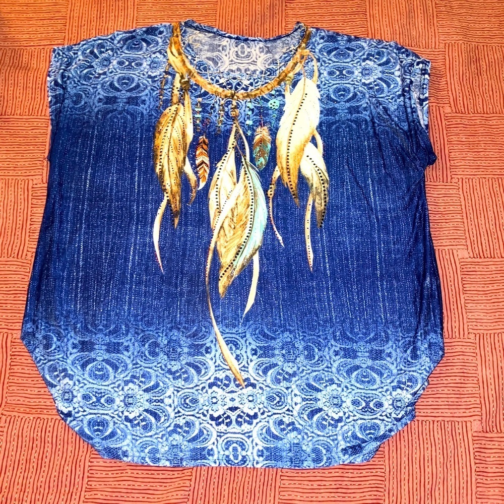 Plus size - Veluptuous - Dreamcatcher bedazzled feather top women’s top
